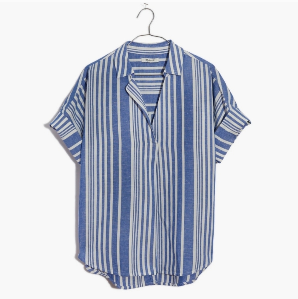 Madewell Courier Button Back Blue White Striped Linen Preppy XSmall Coastal Airy